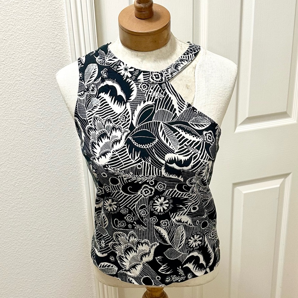 Anthropologie Petites Black and White Asymmetric Cutout Tank Top NWT - XS P